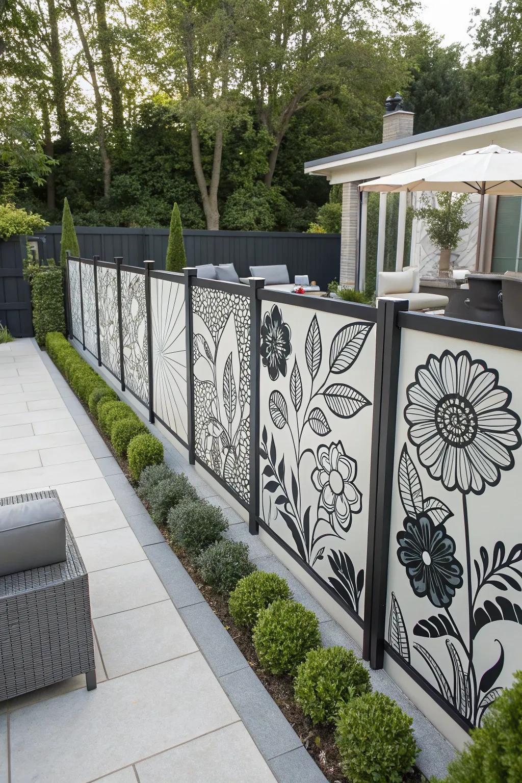 Monochrome floral patterns offer a modern, refined accent to your outdoor decor.