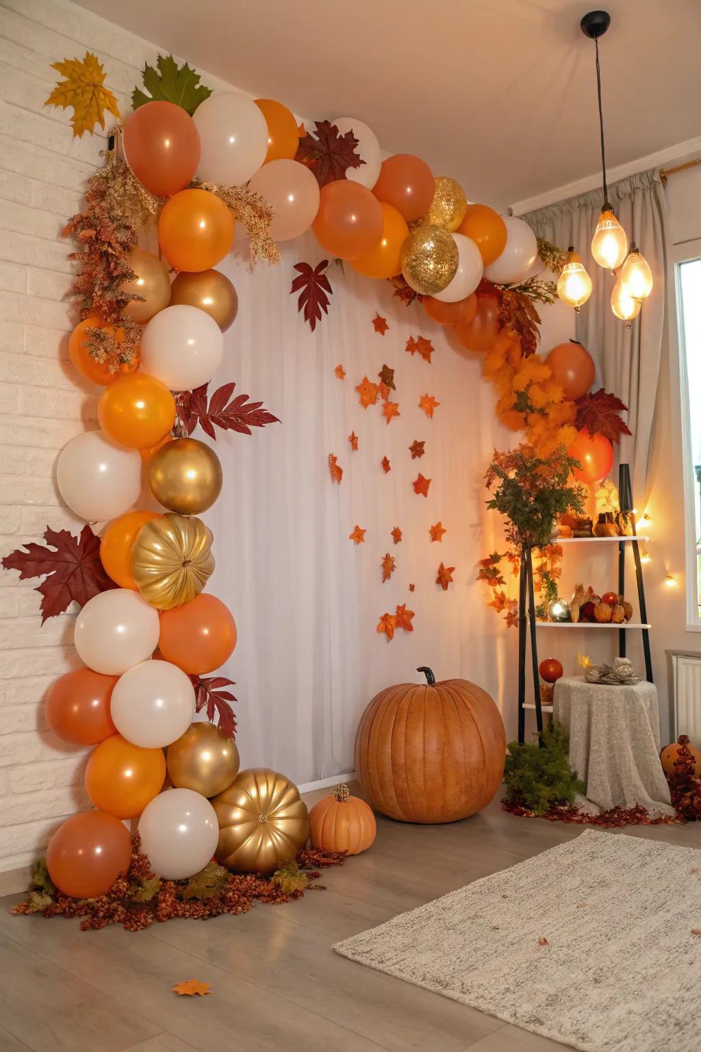 A themed seasonal balloon ambiance ideal for autumnal festivities.