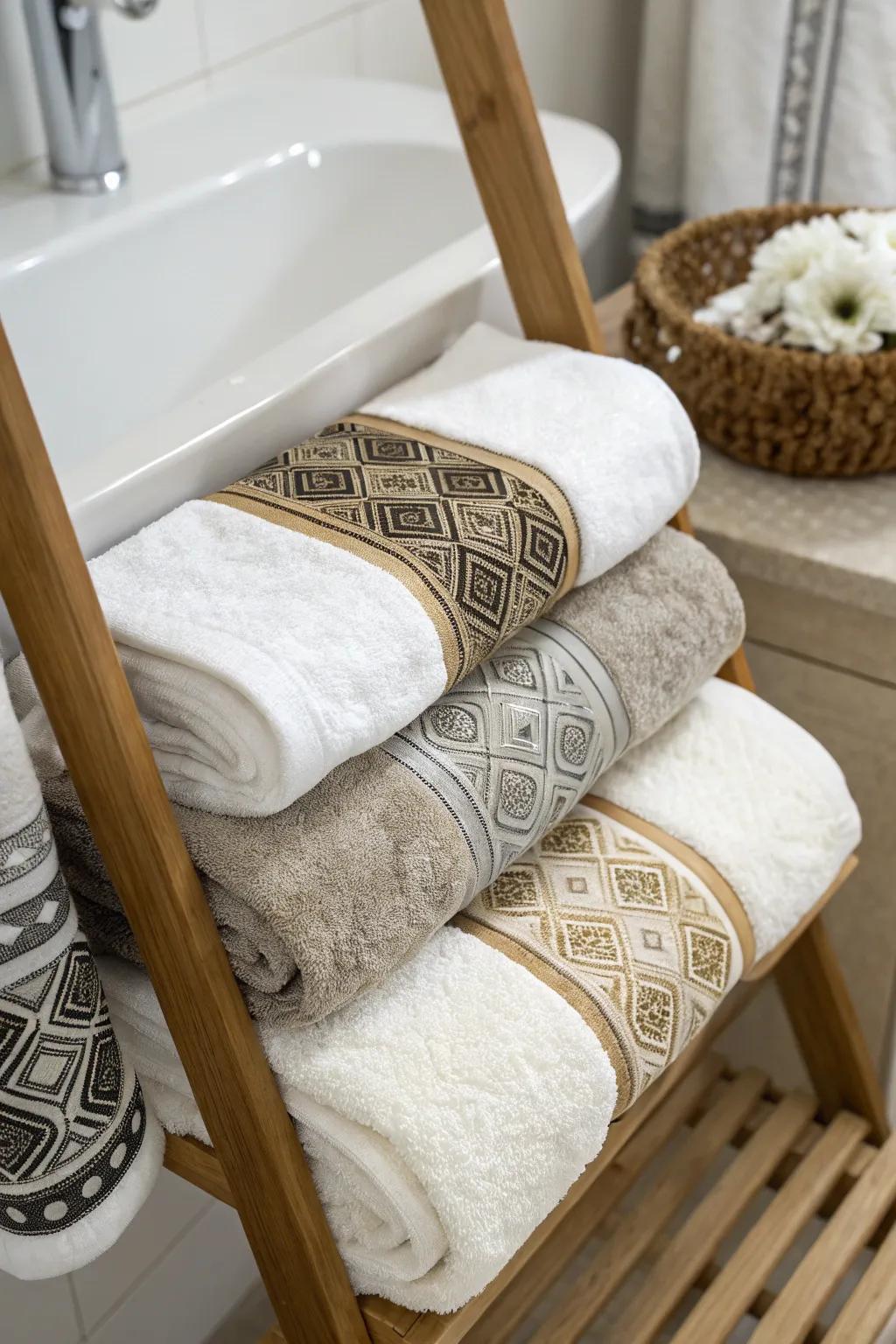 Raise your towel game with sophisticated decorative bands.
