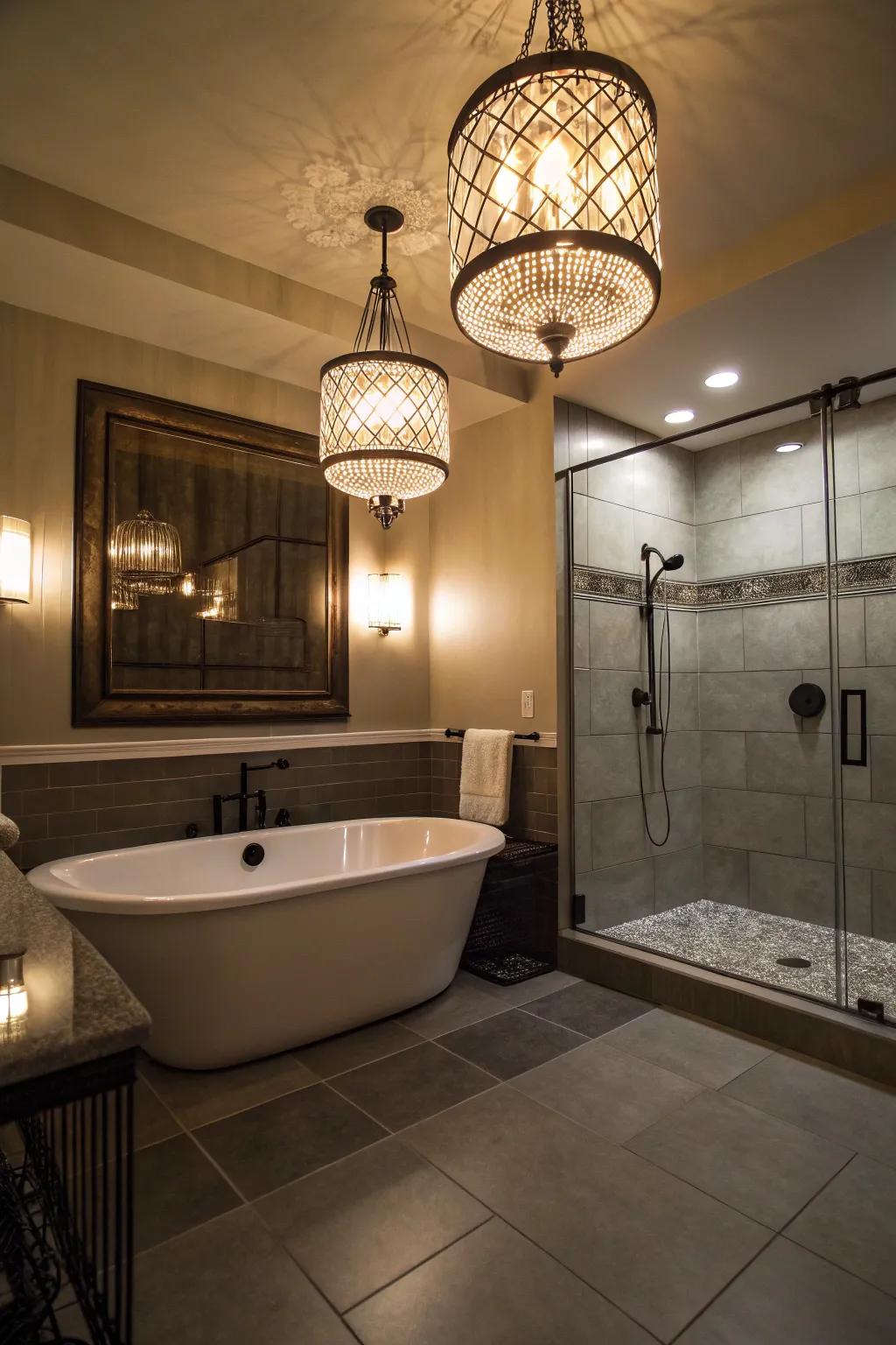 Eye-catching lighting creating a spectacular ambiance inside the bathroom.