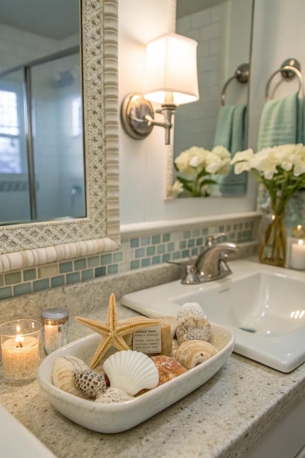 Transform your lavatory into a coastal escape through beach décor.