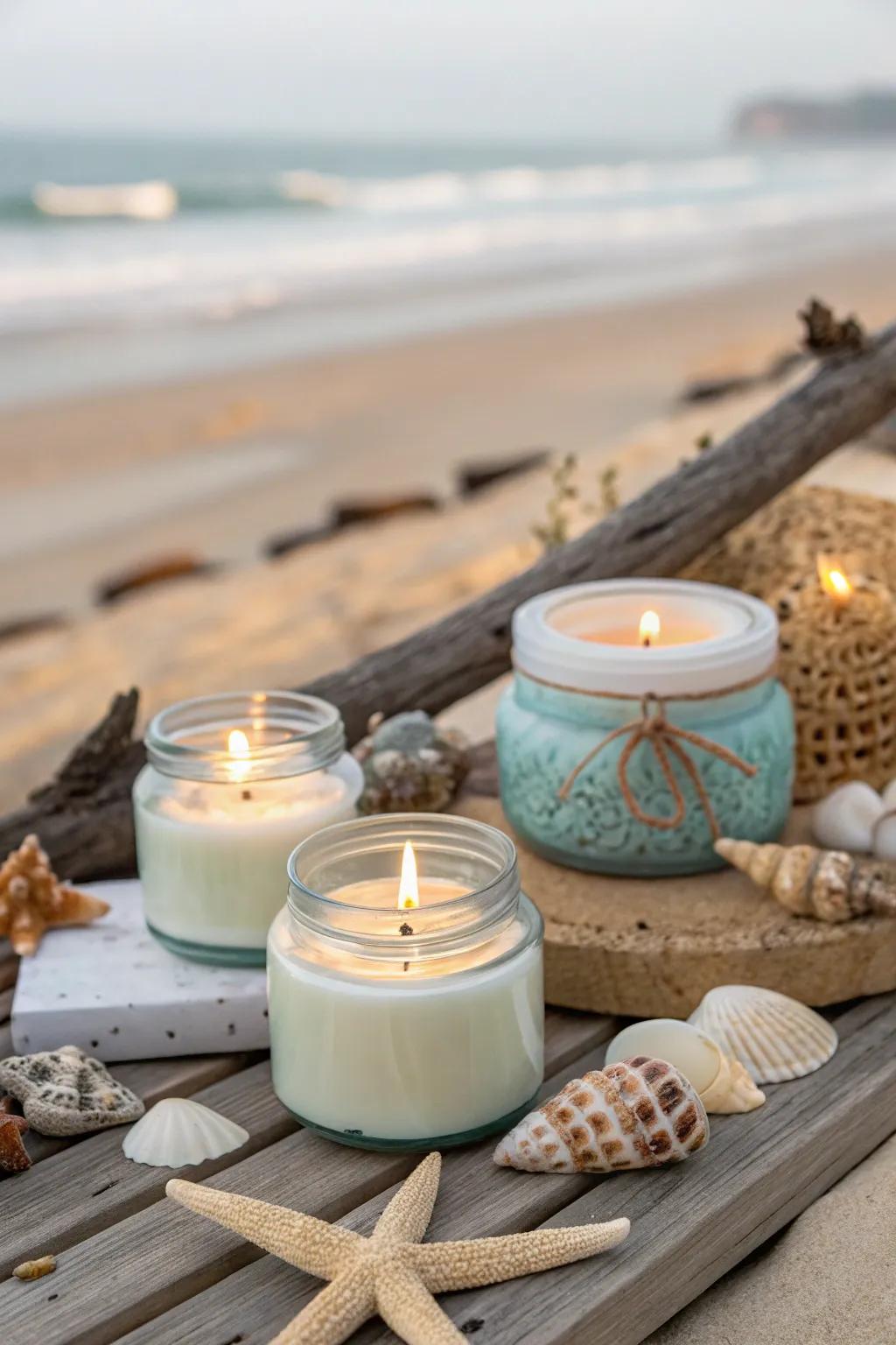Ocean scented luminaries convey the crisp aroma of the sea indoors.