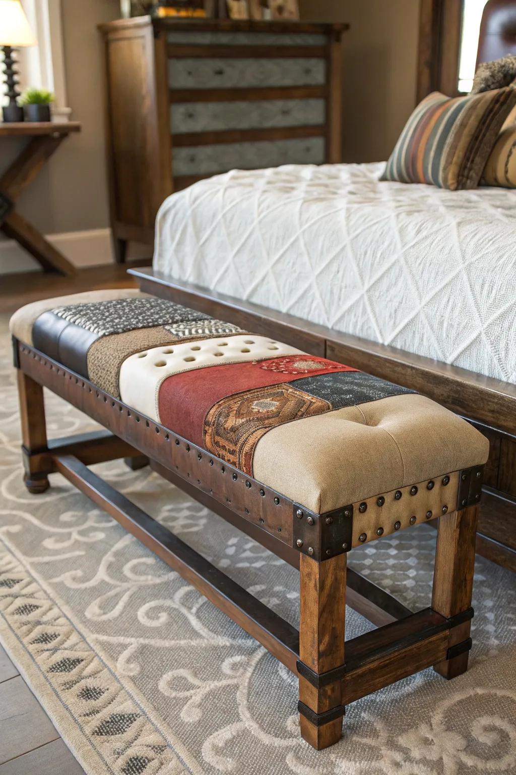 Eclectic benches intermingle styles for a distinctive, intimate nuance.