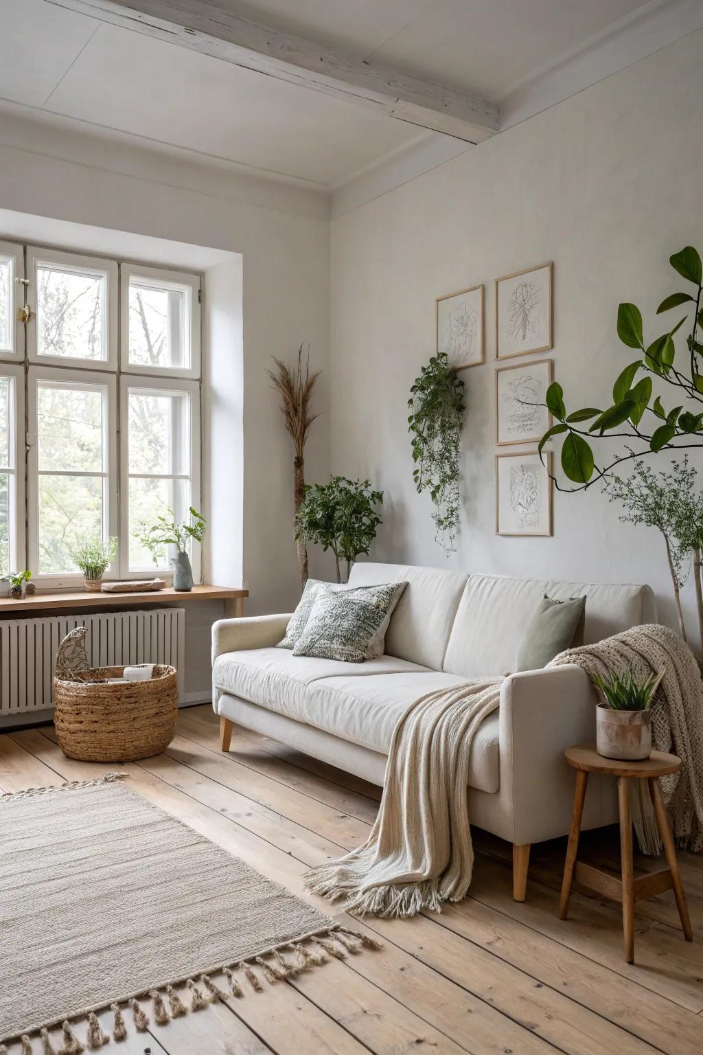 A Scandinavian-style seating in a sleeping quarters, embodying simplicity and elegance.