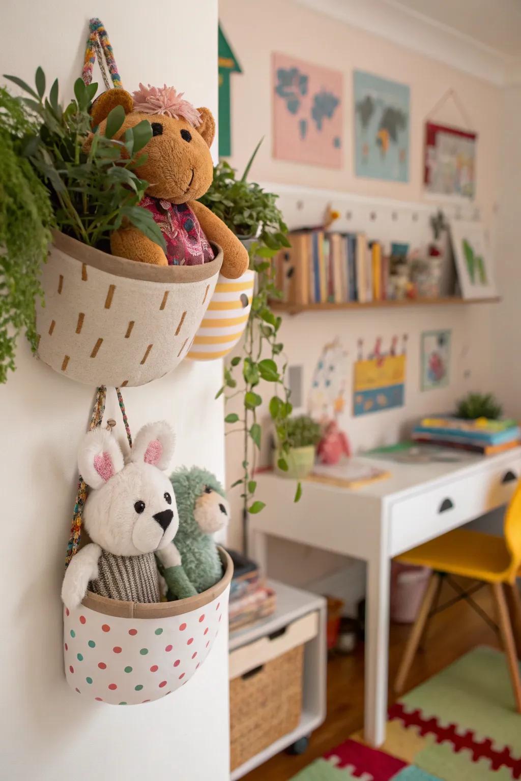 Wall planters give a designer touch when arranging toys.