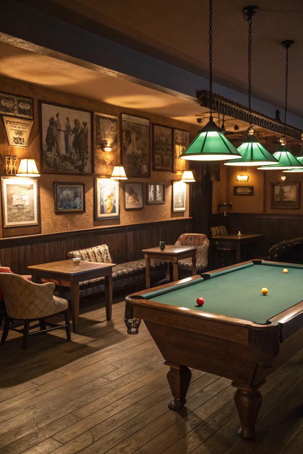 Ambient illumination fashions a snug vibe within your billiard space.
