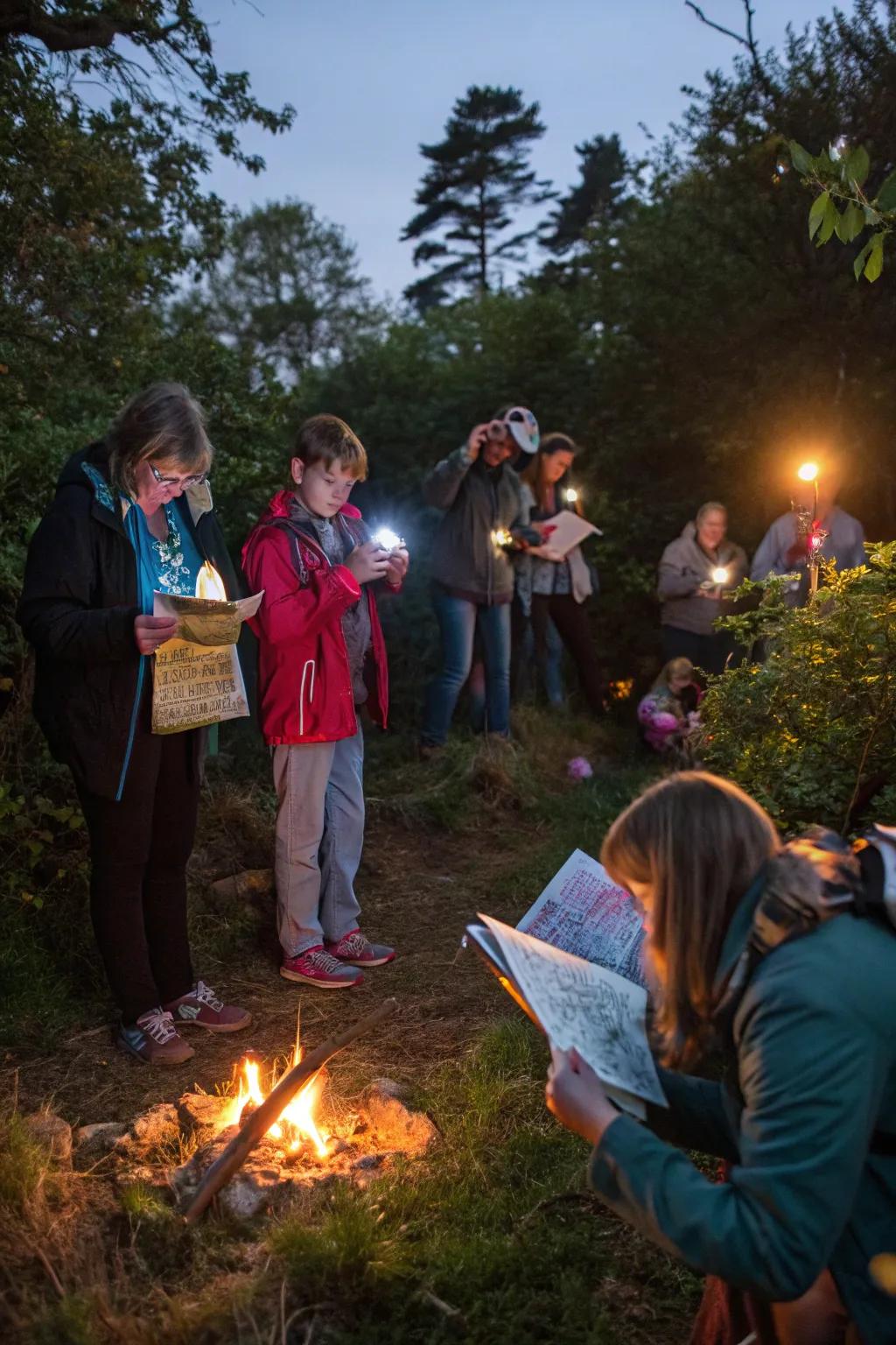 An engaging treasure hunt set against the bonfire's backdrop.