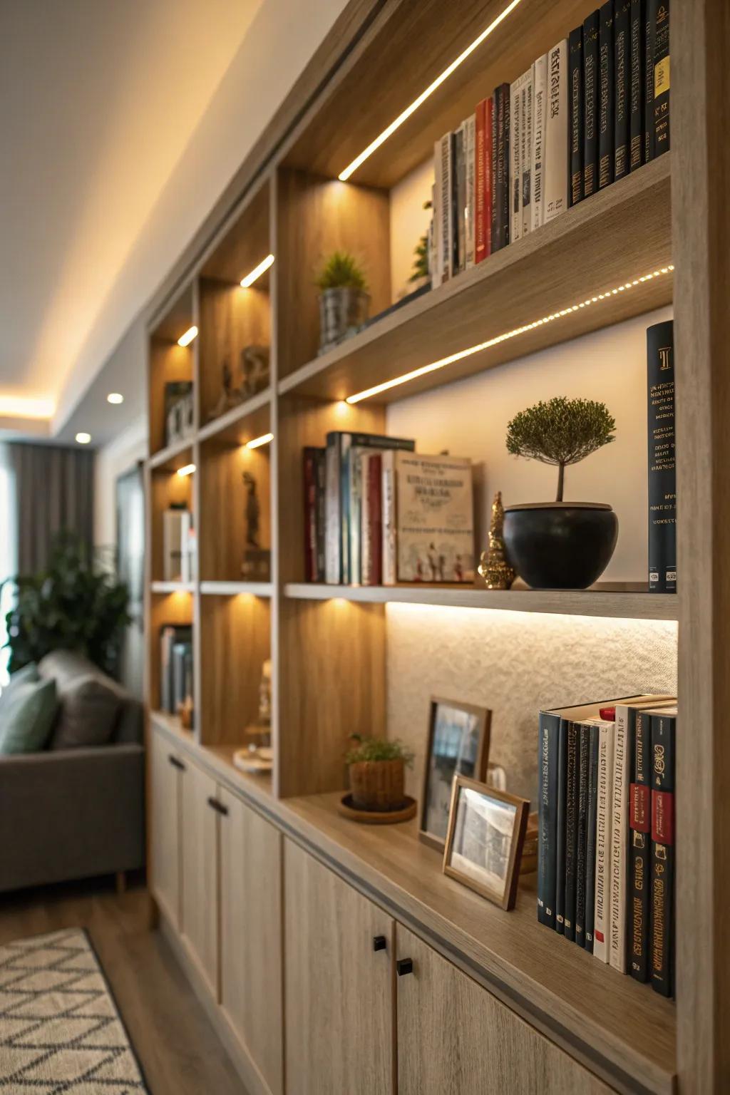 Spotlight your bookcase through integrated illumination for a comfortable impression.