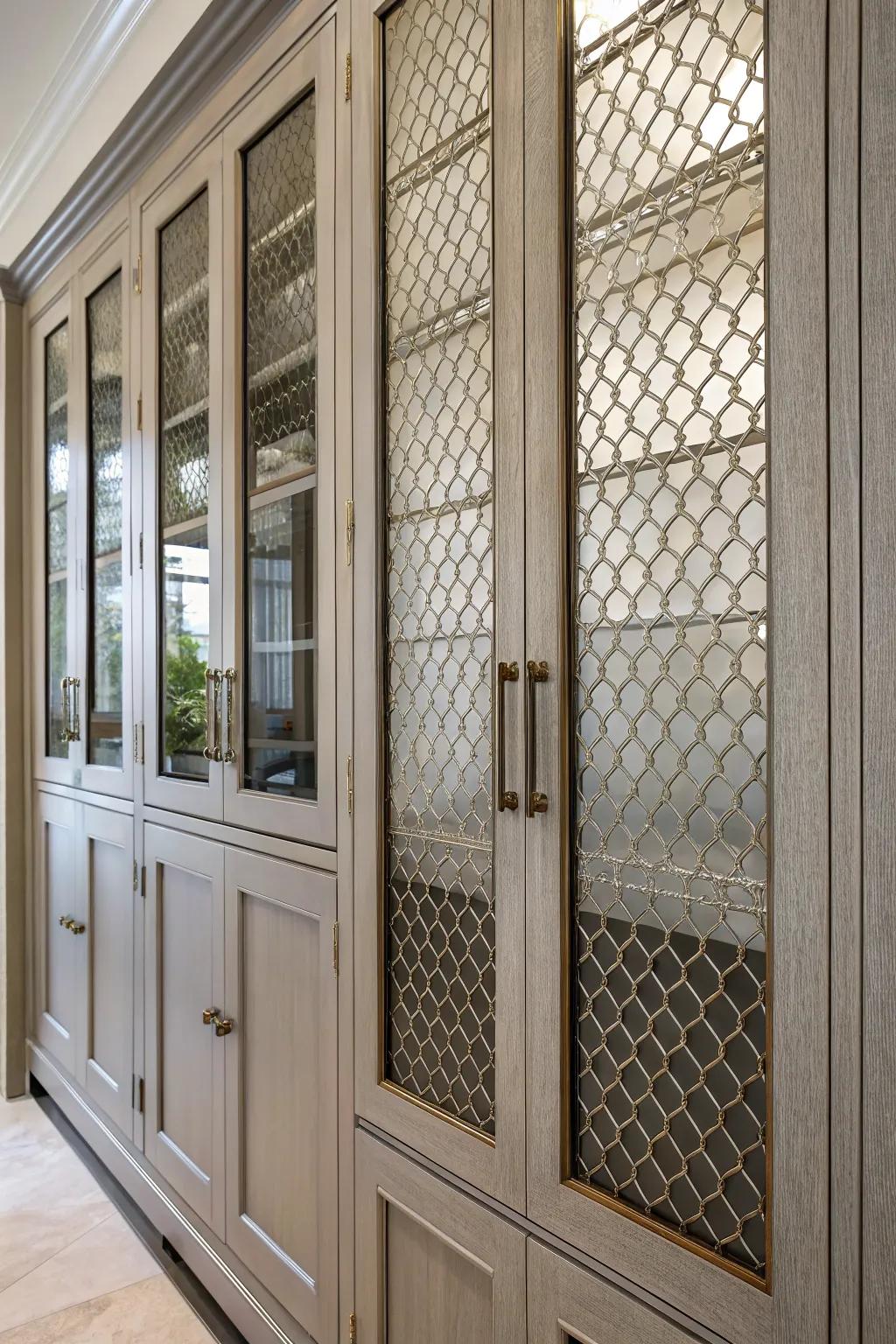 Metallic netting panels with mirrors add texture and elegance.