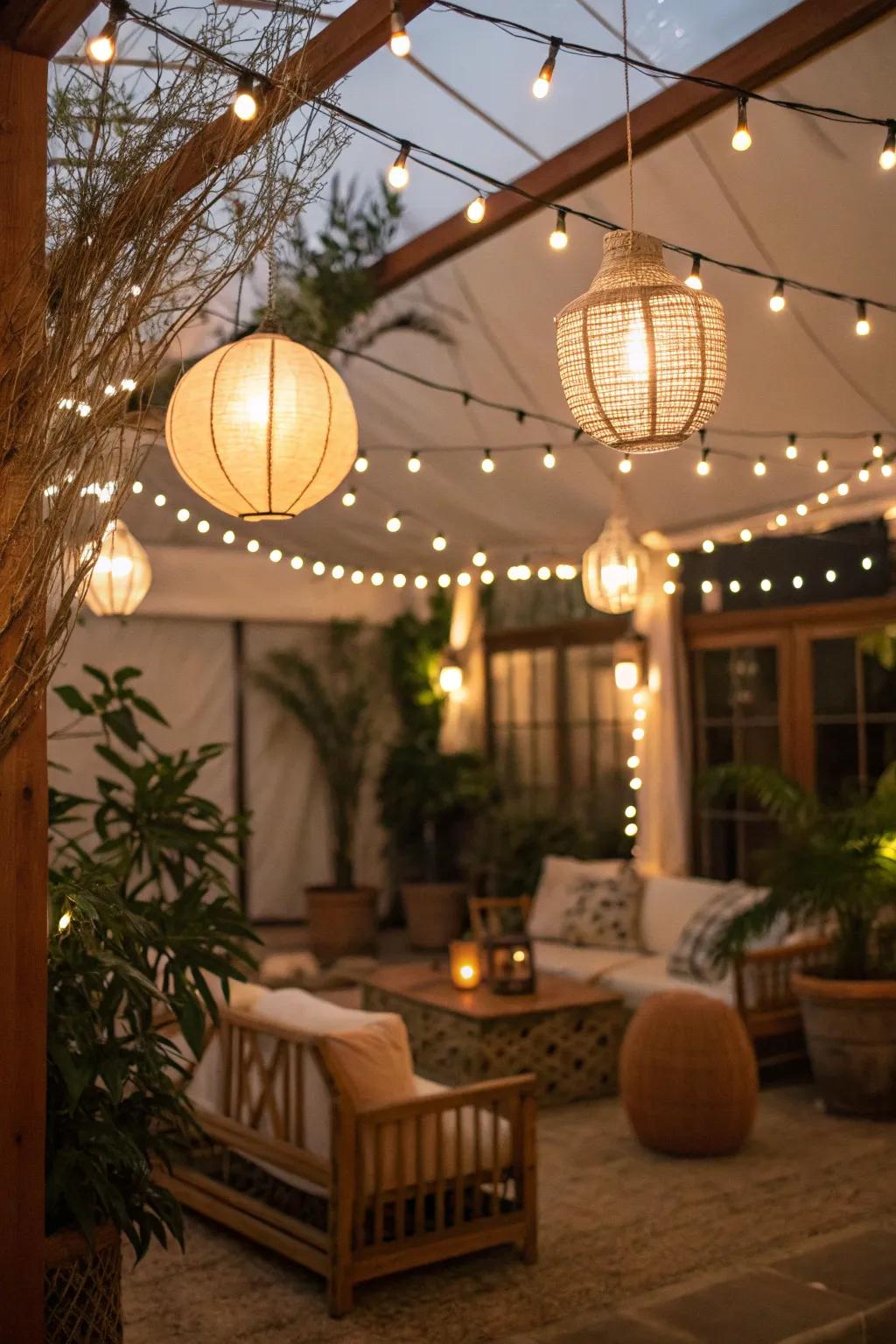 Tiered lighting evokes an enchanting ambiance in a California room.