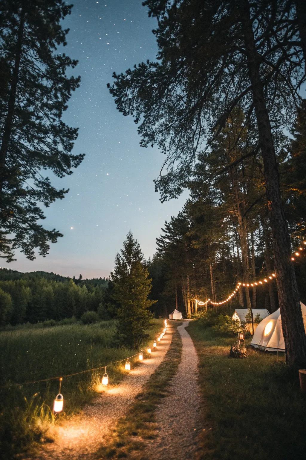 Mark your campsite trails with the gentle glow of solar lights.