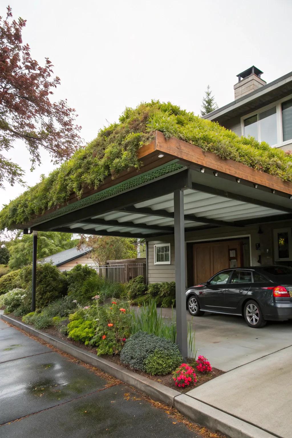 A carport becoming a verdant retreat.