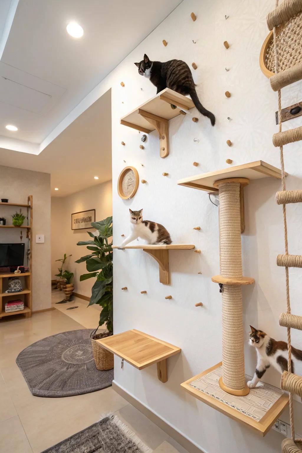 Unusual leaps offer a playful challenge for adventurous cats.