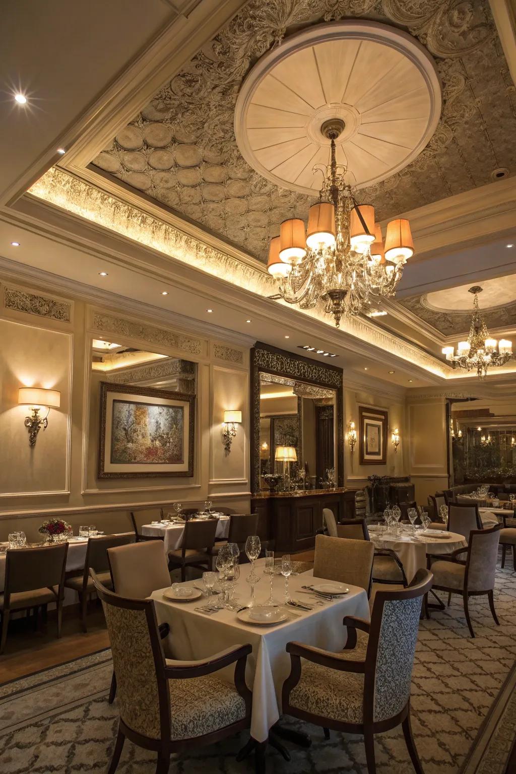 Recessed ceilings add depth and sophistication.