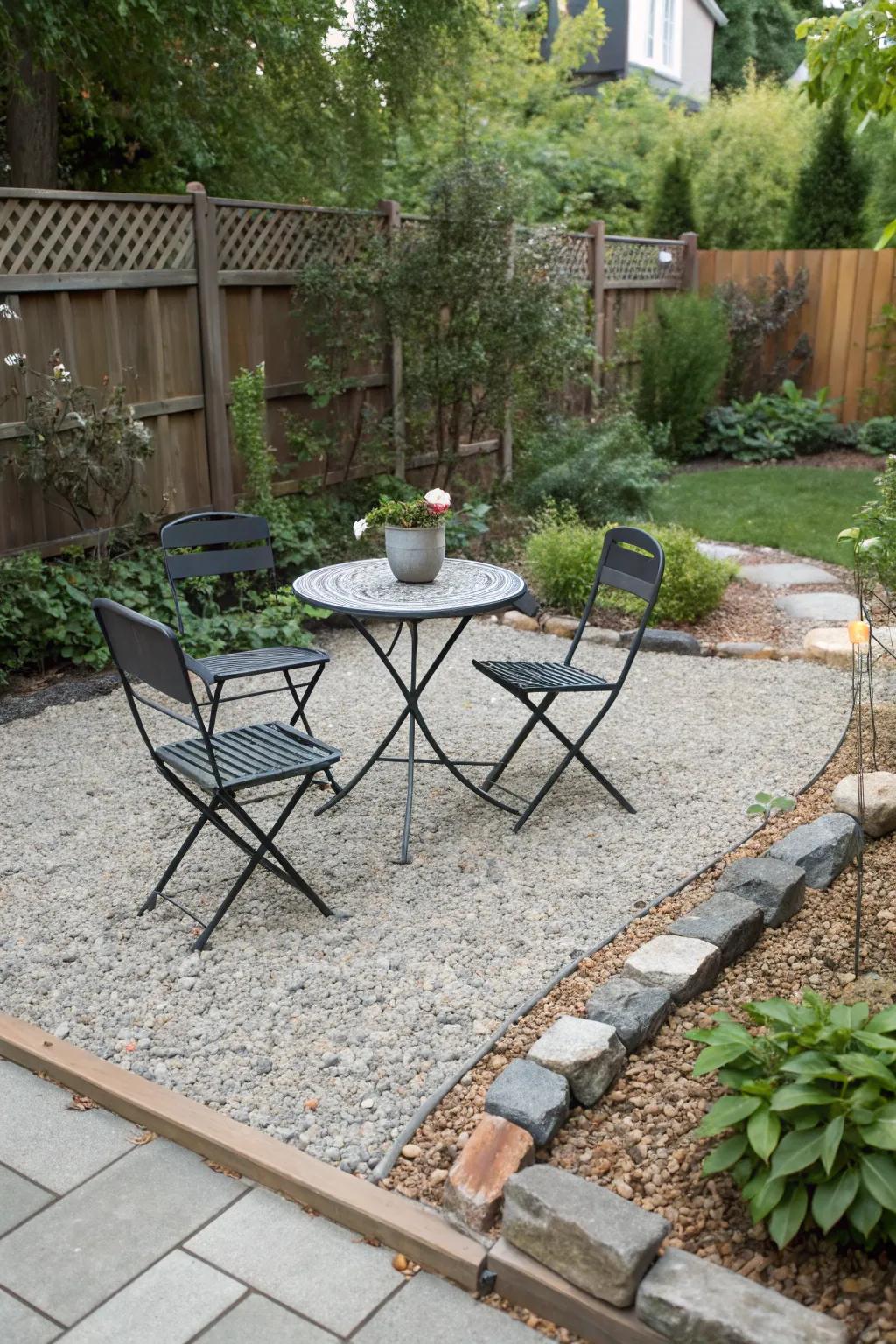 Small stone patios are a budget-friendly way to improve outdoor areas.