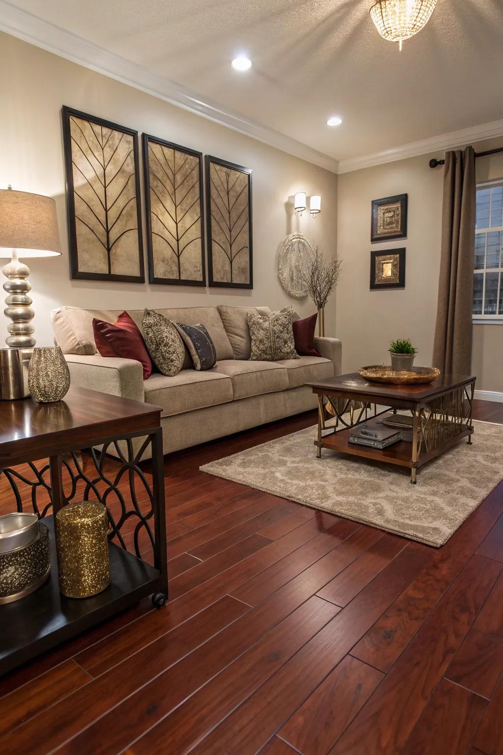 Metallic accents inject luxury and contrast into the aesthetic.