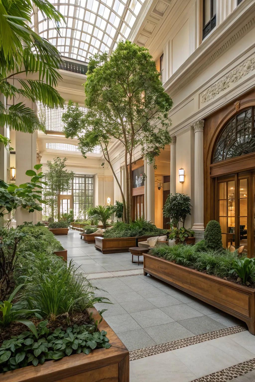 An indoor garden infusing natural elements into the entrance hall.