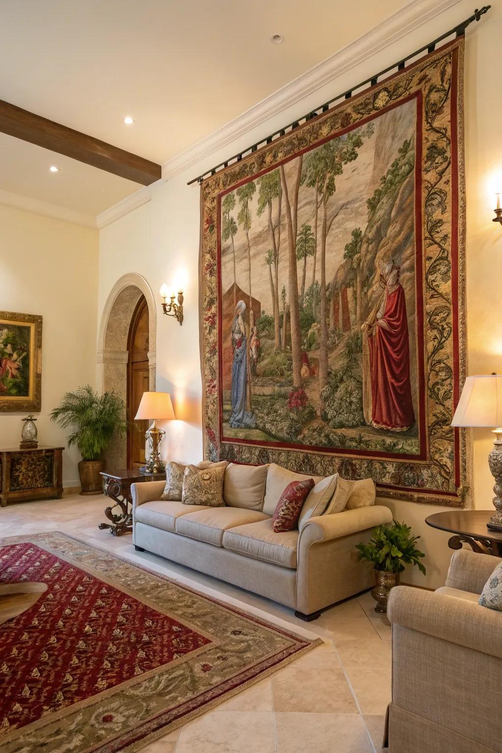 Works of woven art makes rooms snug.