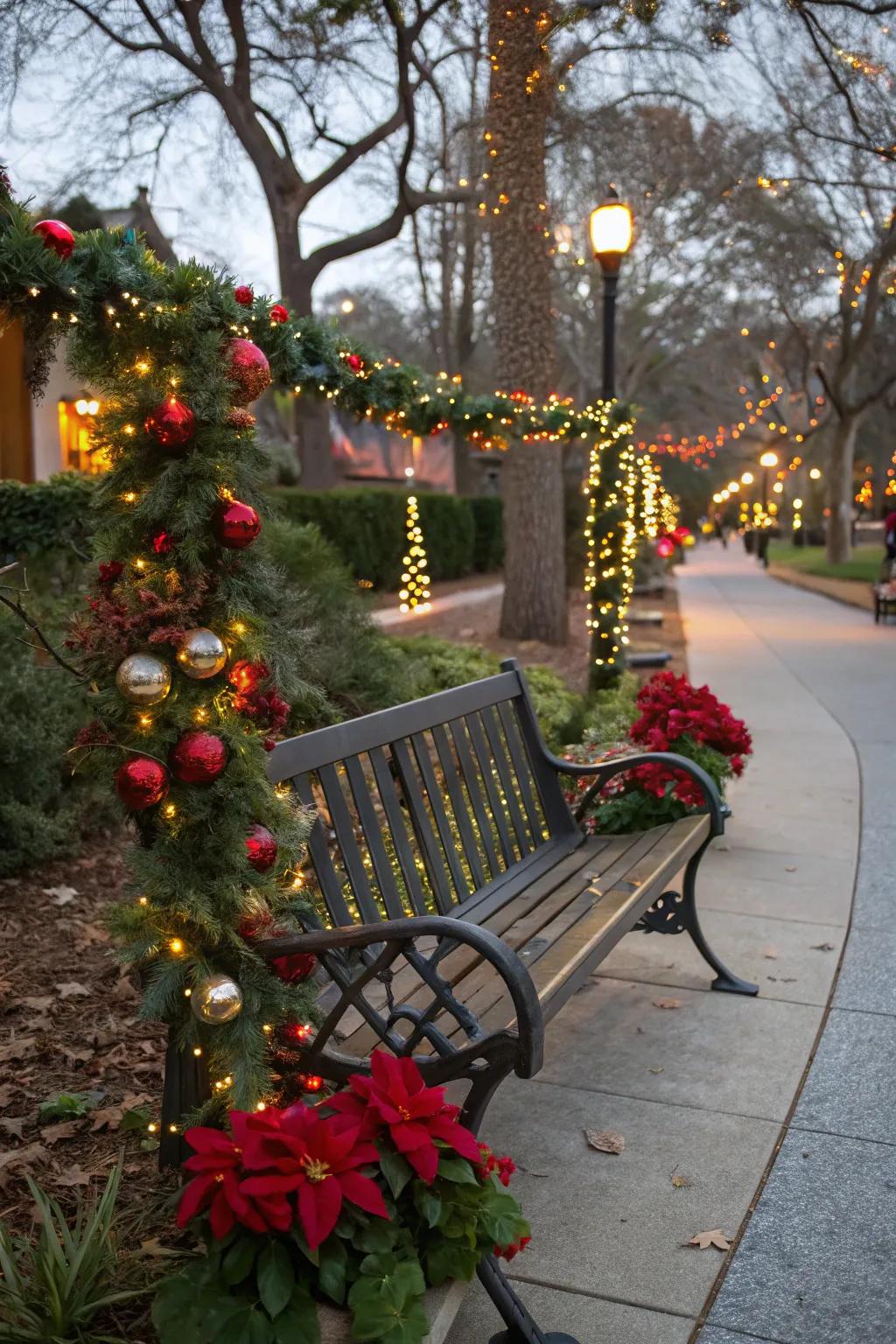 Festive foliage wraps your bench in holiday cheer.