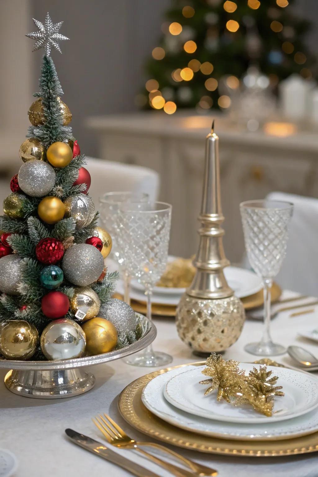 Mixed metals bring a touch of glamour to holiday decor.