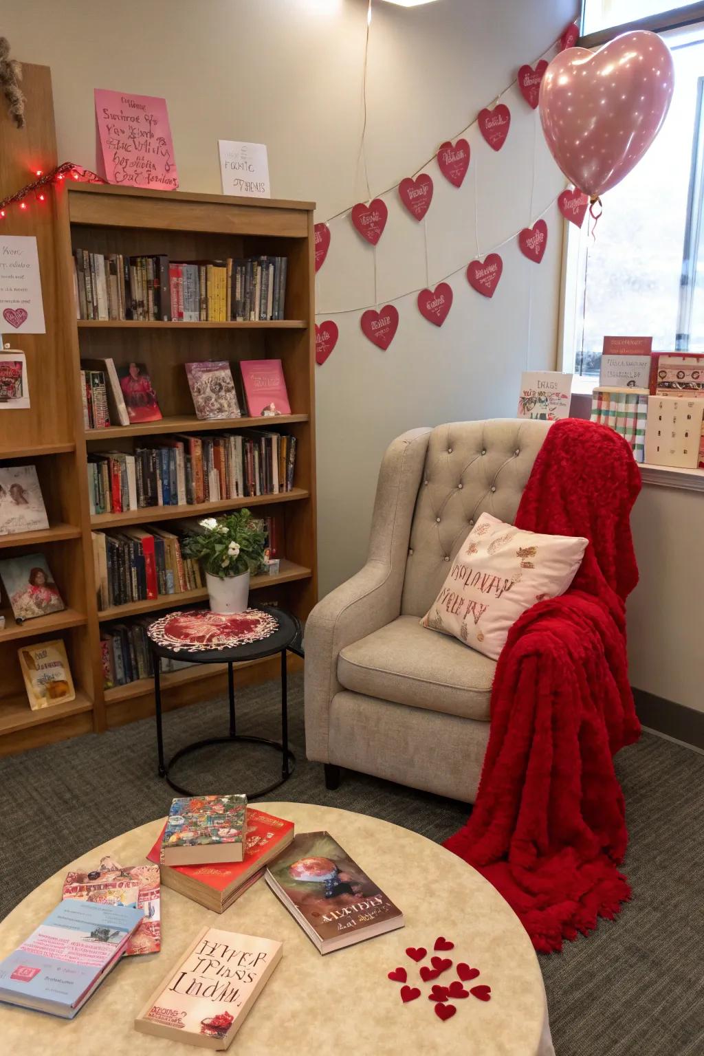 Cozy reading corner for a love-themed story moment.