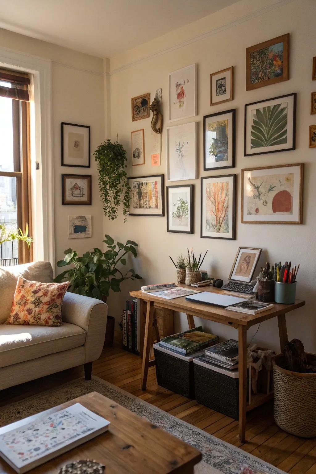 Artistic elements craft an inspiring workspace.