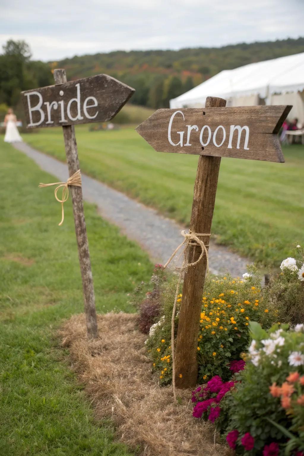 DIY nuptial signs introduce individual charm and practicality.