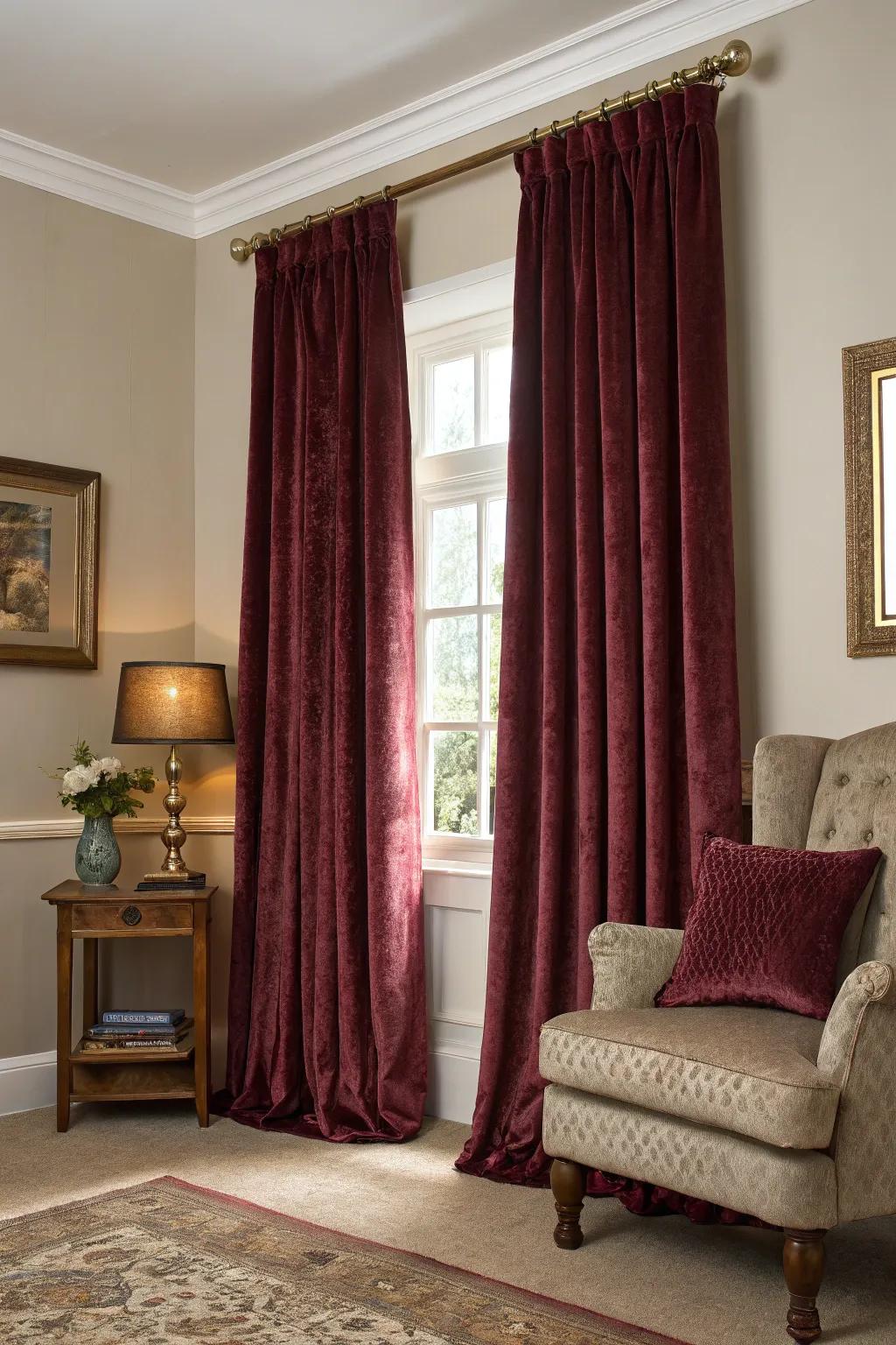 Dense drapes enhance both coziness and privacy within your room.