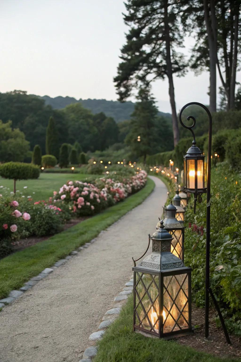 Lanterns evoke a welcoming and cozy atmosphere.