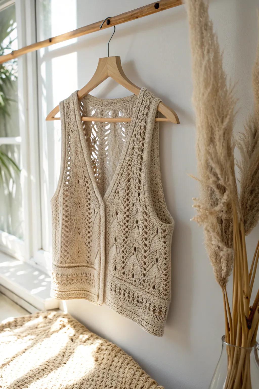 Elevate your style with this elegantly crafted crochet vest—where minimalism meets bohemian charm.