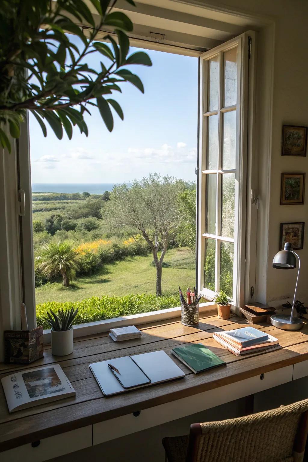 A desk with a view brings the outside beauty indoors.
