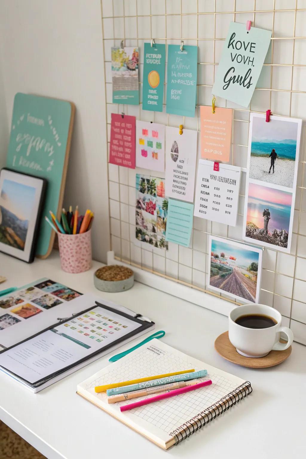 A mood board serves as a creative focal point.