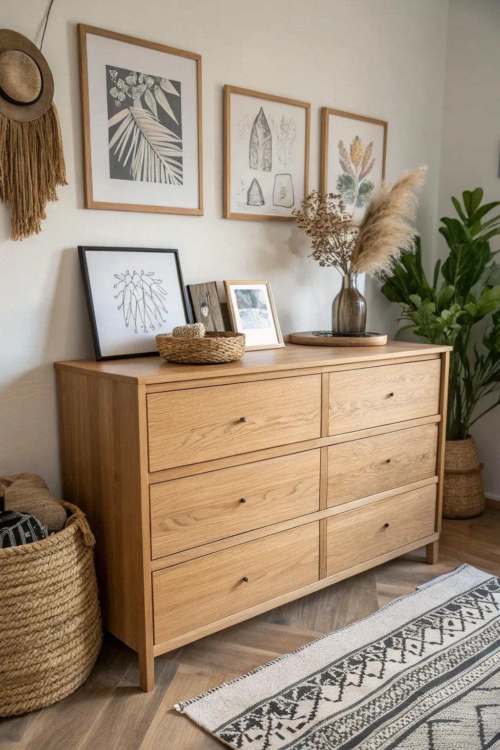 Elevate your space with a curated gallery of boho prints and personal recollections—where artistry converges with simplicity.