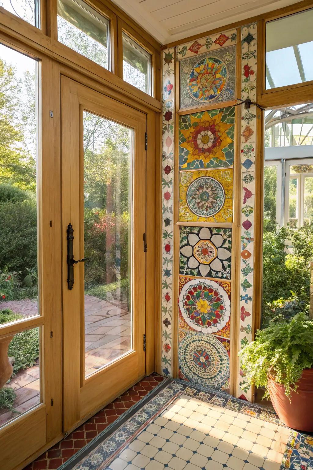 Colorful joy conveyed through assorted stonework panels.