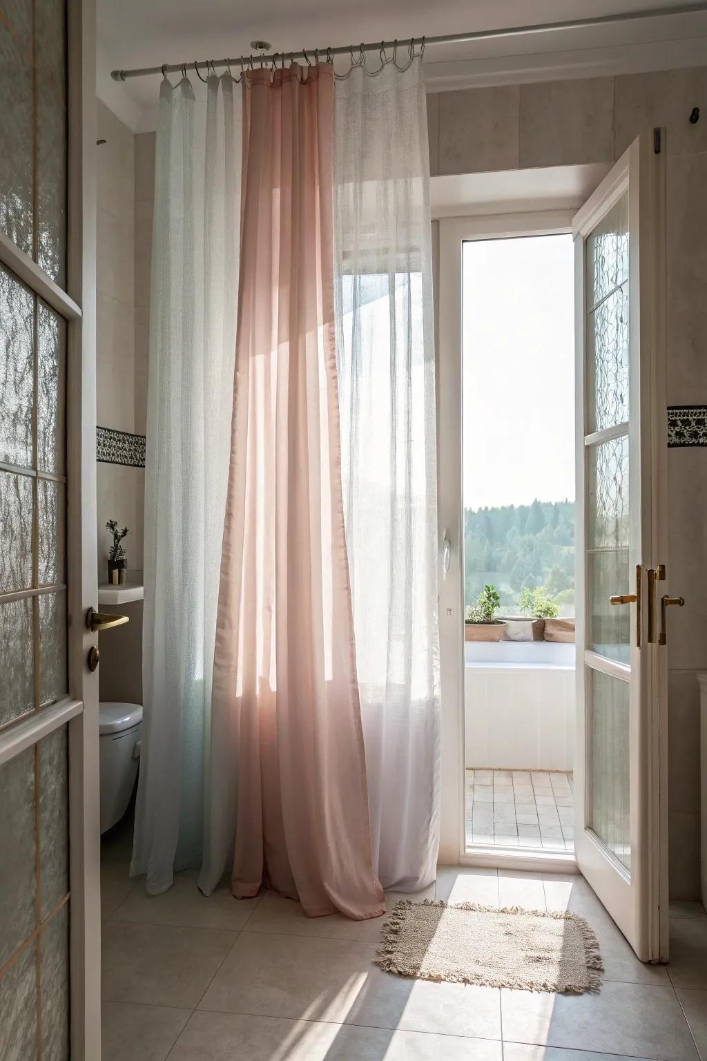 Translucent drapes provide elegance and subtle privacy.