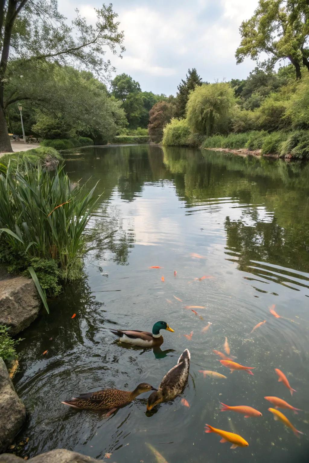 Fish imbue dynamic motion and biological equilibrium to duck ponds.