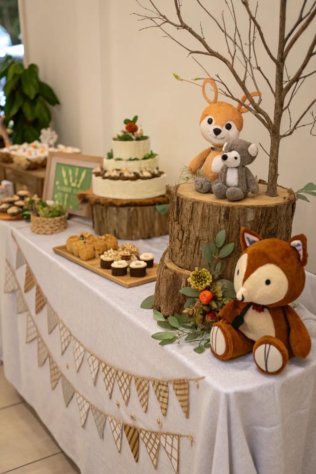 Forest creatures bring a playful and whimsical element.