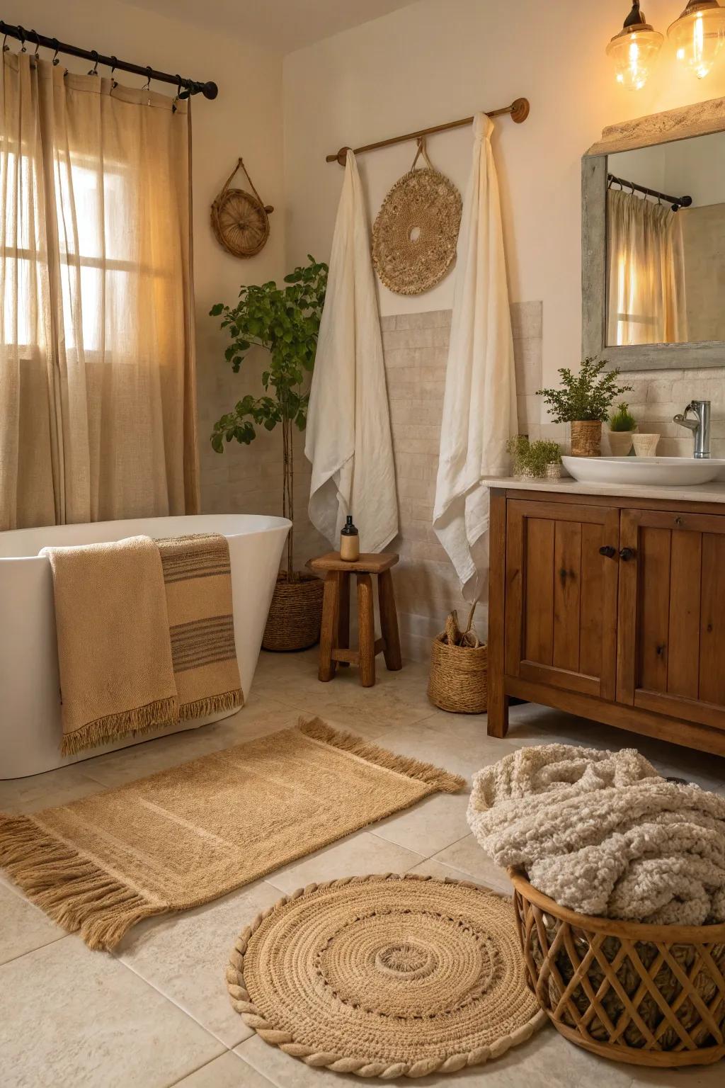 Pure fiber textiles add warmth and texture to the restroom.