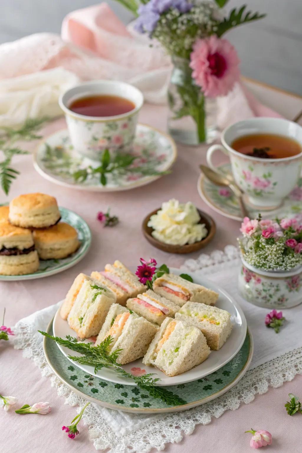 An elegant springtime tea party board for Easter.