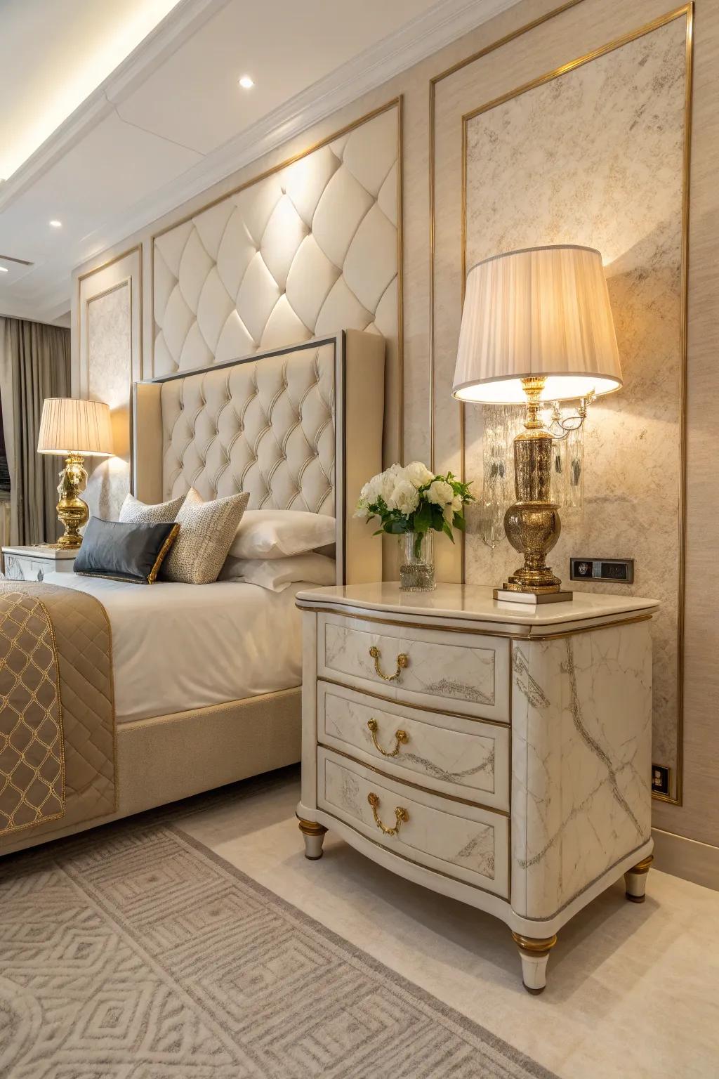 Elegant bedside tables are both functional and fashionable.