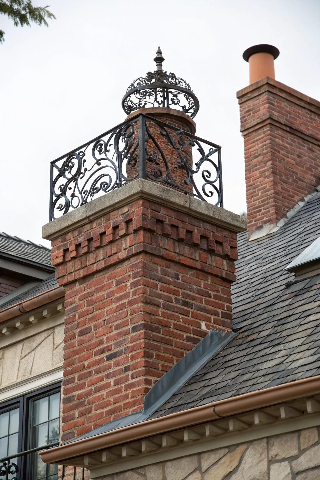 A chic smokestack cap brings character to the roofline.