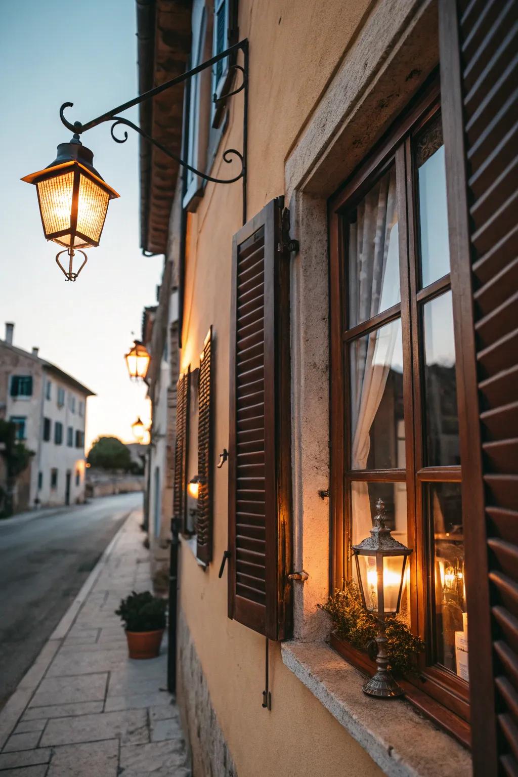 Window with cozy hanging lights