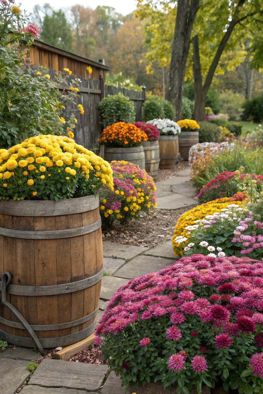 Cottage charm with mums and rustic elements