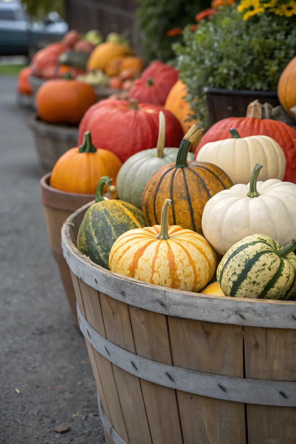 Rare squashes engender a distinctive and eclectic autumn tableau.