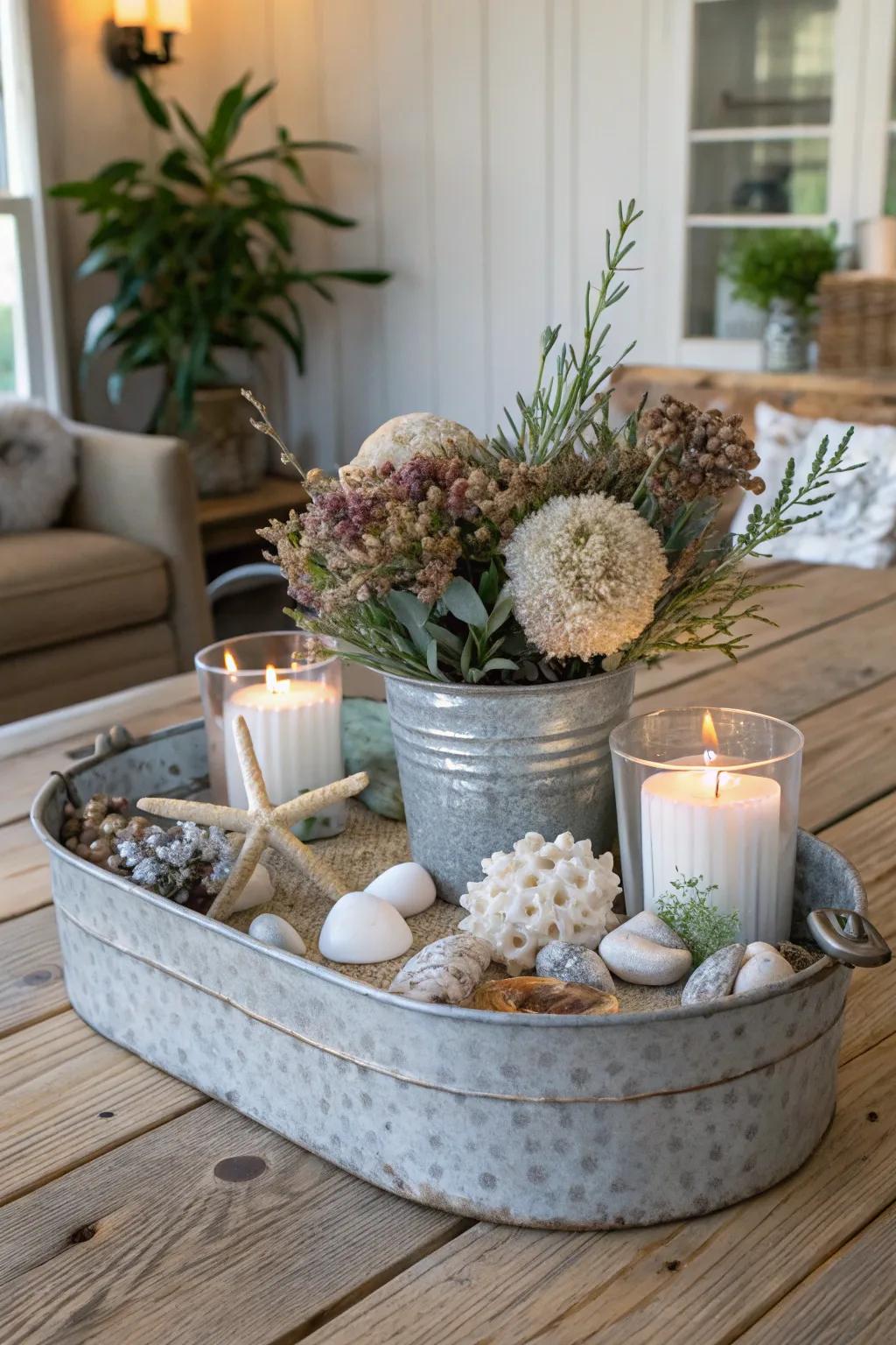 An electroplated metal flat imparts a chic nuance to your country décor.