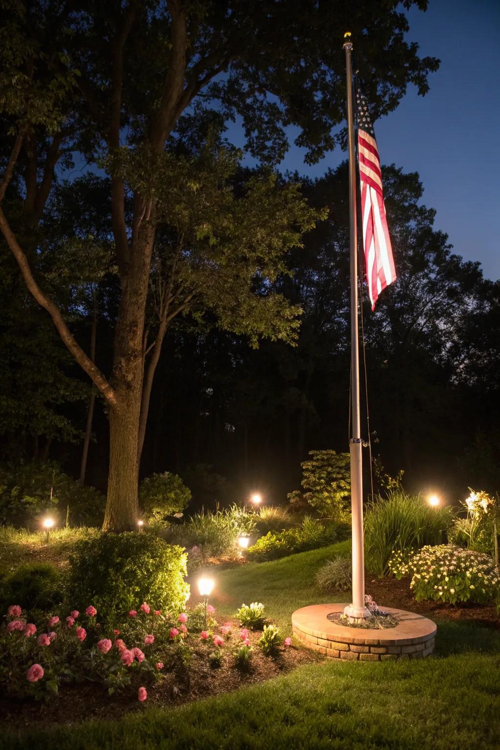 Illumination beautifully accentuates your flagpole during the night.