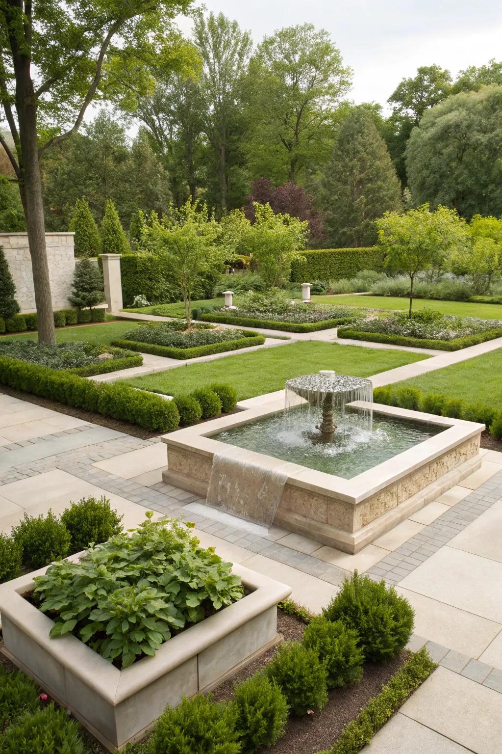 Modernize your garden with a geometric water feature design.