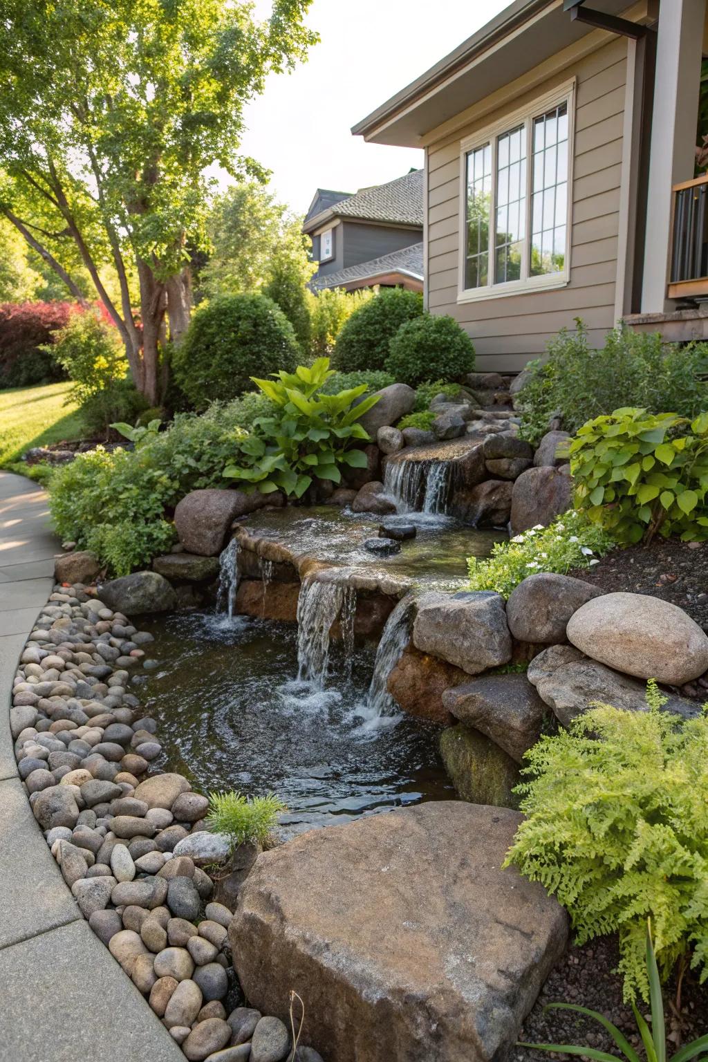 Liquid features incorporating river stones impart tranquility to your garden.
