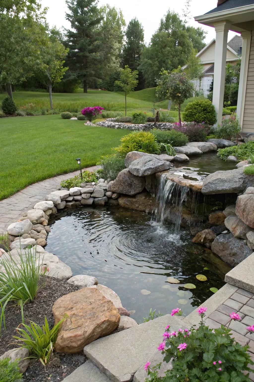 A water feature adds a serene ambiance.