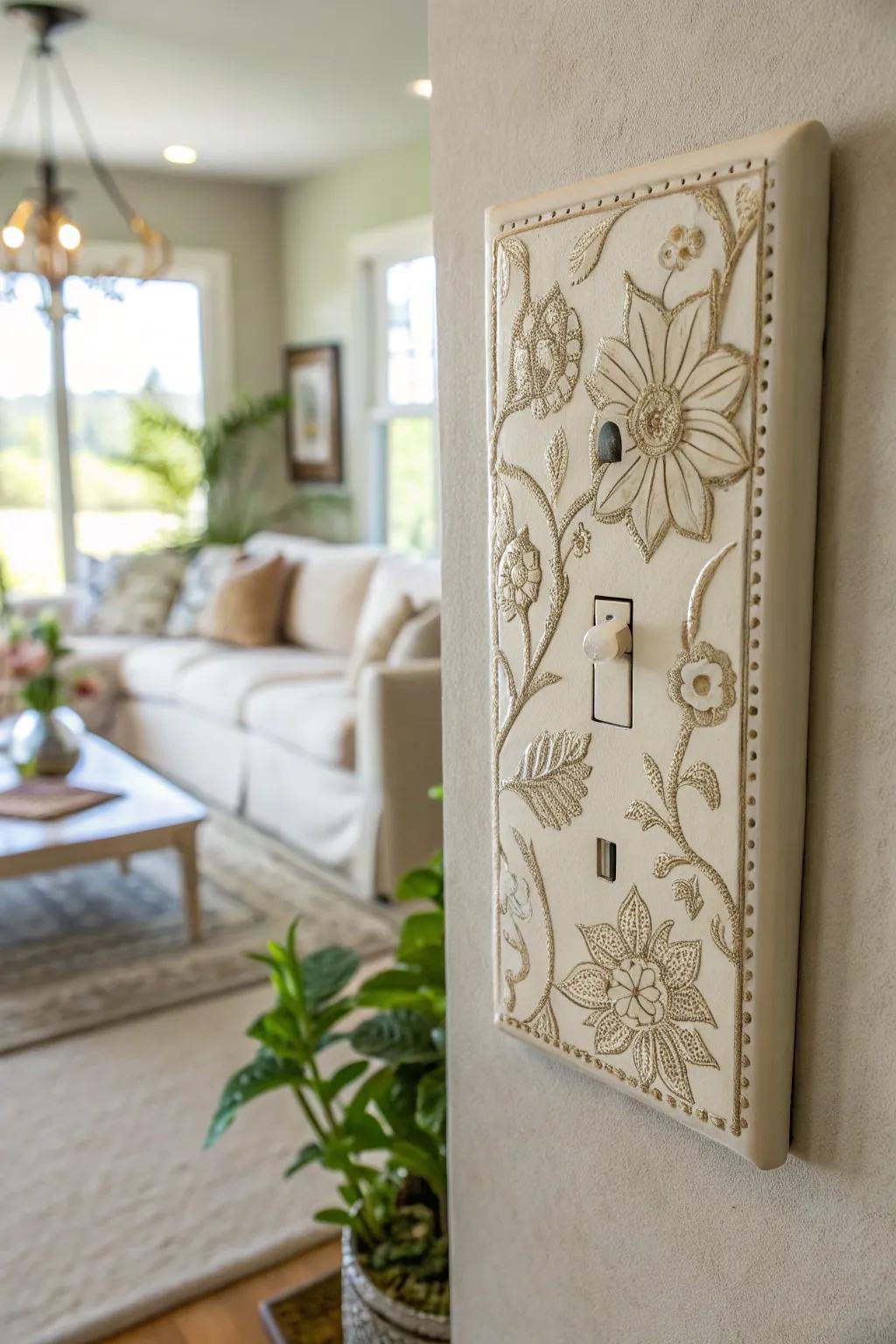 Floral patterns on a switch cover for a touch of nature.
